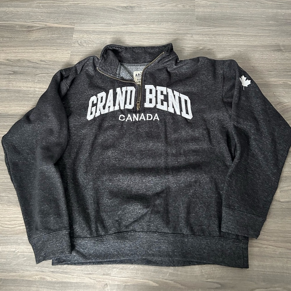 Archie’s Dark Gray Zip-Up Quarter Zip Sweater with White Spellout
